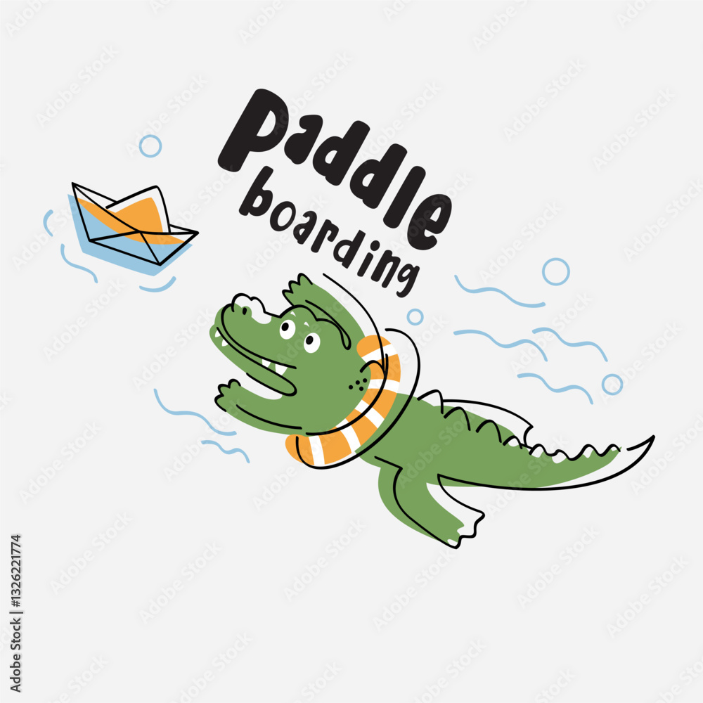 Obraz premium Paddle Boarding crocodile hand drawn 