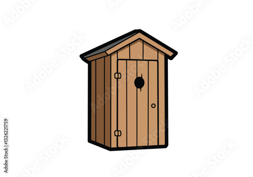 Outhouse clip art. Wooden outhouse with a door, roof, and circular hole. Vector illustration design.