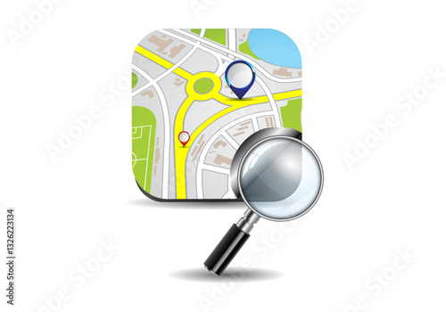 City map navigation. GPS navigator. Point marker icon. Top view, view from above. Abstract background. Cute simple design. Flat style vector illustration