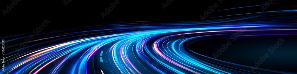 Blurred Blue and Purple Lights Streaking Through Darkness, Abstract Night Motion Background Blurred Blue and Purple Lights Streaking Through Darkness, Abstract Night Motion Background