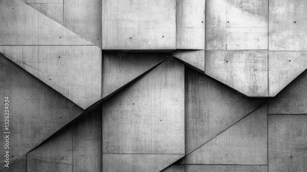 Abstract Concrete Geometric Wall Facade in Black and White, Modern Architectural Background. Abstract Concrete Geometric Wall Facade in Black and White, Modern Architectural Background.