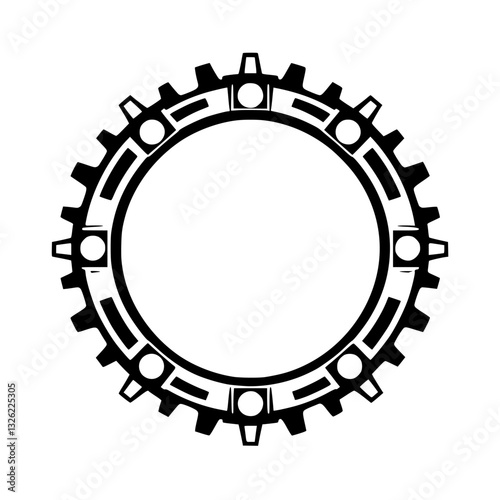 Abstract Isolated Black and White Bicycle Chainring on White Background, Geometric Design, Flat Vector Illustration.