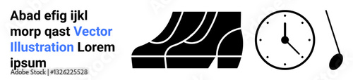 Escalator steps in black beside a round clock with a pendulum convey mobility and time management. Ideal for transport, punctuality, efficiency, scheduling, modern infrastructure, urban life, flat