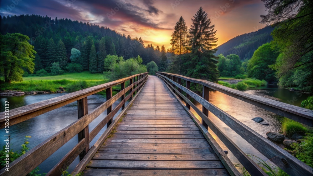 Naklejka premium Bridge in Black Forest at Dusk