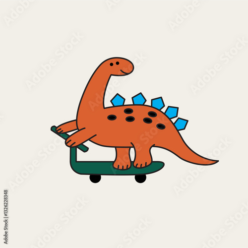 stegosaurus playing scooter hand drawn illustration 