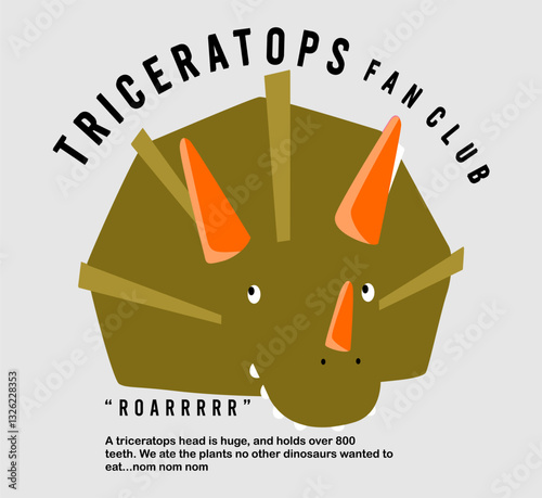 dino Triceratops fan club head illustration hand drawn 