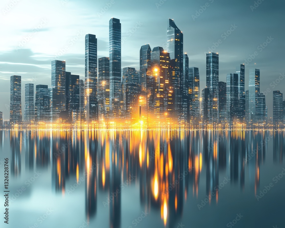 Fototapeta premium Vibrant cityscape illuminated by night lights creating a stunning urban atmosphere of energy