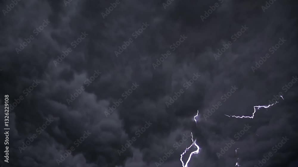Lightning Striking Dark Storm Clouds, Electric Flash in Dramatic Sky with Intense Weather Conditions Stock Video 4K Ultra HD MP4 Time Lapse Weather Video Footage Download