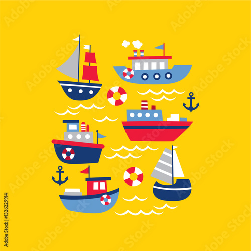 ship set in the sea ocean illustration