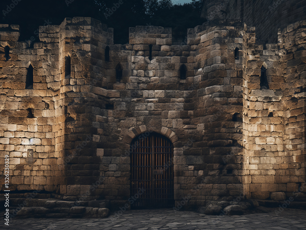 Fototapeta premium Ancient city walls with precisely fitting stones and strong gates offer protection and strength