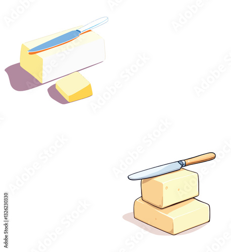 Vsai butter knife cutting and spreading butter on bread