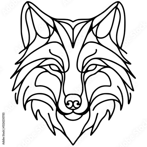 One line wolf portrait silhouette