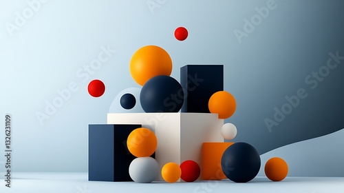 Floating Geometric Forms: A 3D Render of Abstract Shapes AI Generated