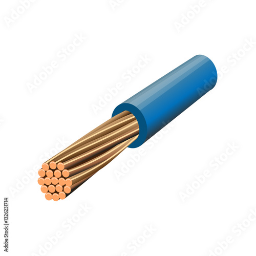 Flexible stranded copper wire on white background