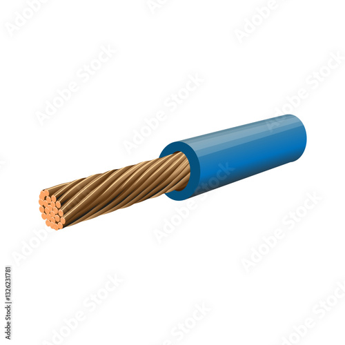 Flexible stranded copper wire on white background