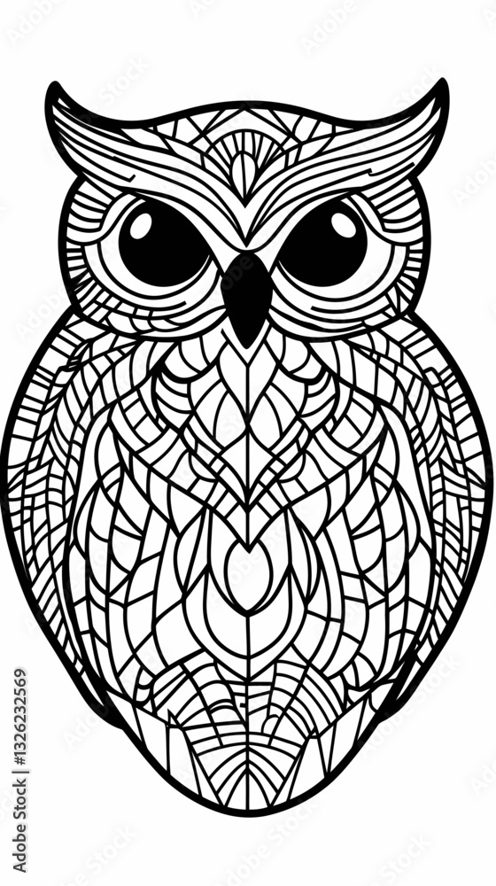 Fototapeta premium Intricate Line Art Owl Design Black and White Vector for Coloring and Decoration