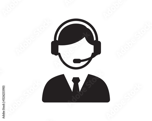 Customer support operator with headset icon vector illustration.