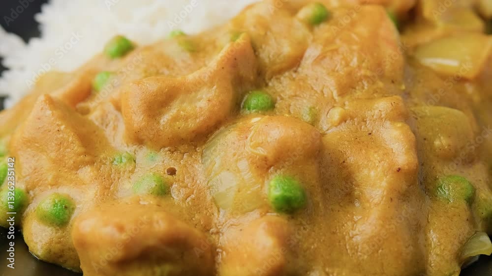 Chinese Chicken Curry with rice. Chinese take away food