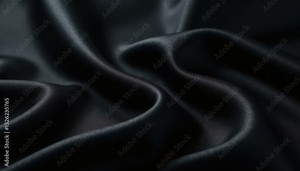 Fototapeta premium Luxurious black silk with subtle folds, dramatic lighting, fabric folds, dark
