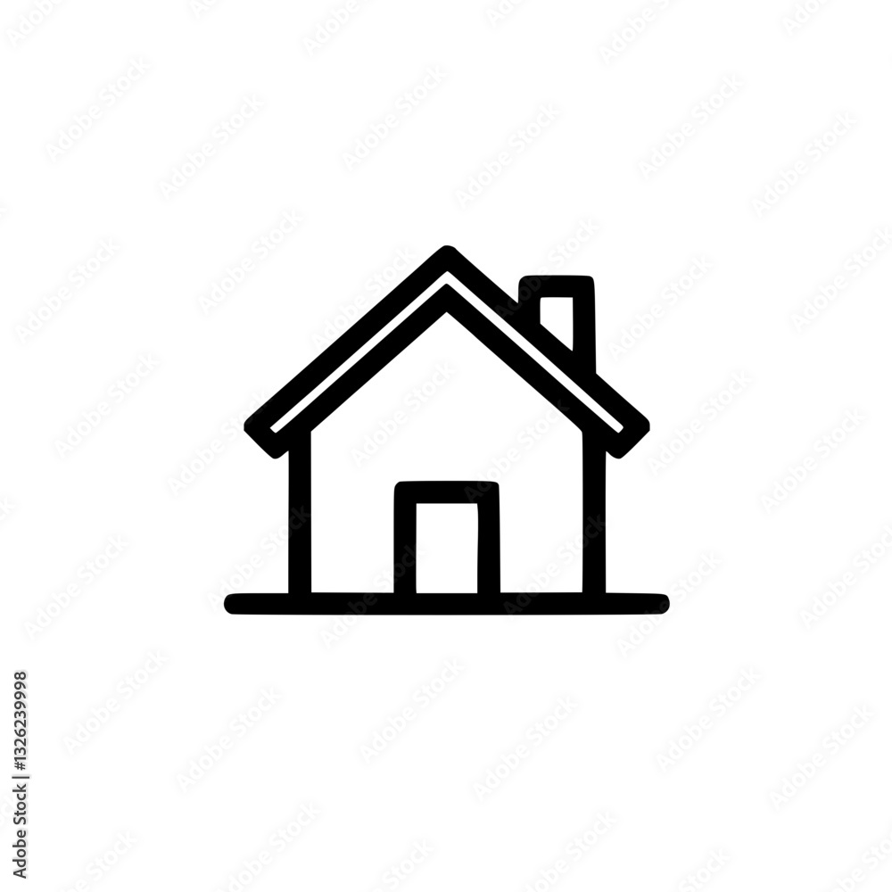Simple line drawing of a house with a door roof and chimney Minimalist design isolated on a Home icon for web or print use Simple line drawing of a house with a door roof and chimney Minimalist design isolated on a Home icon for web or print use