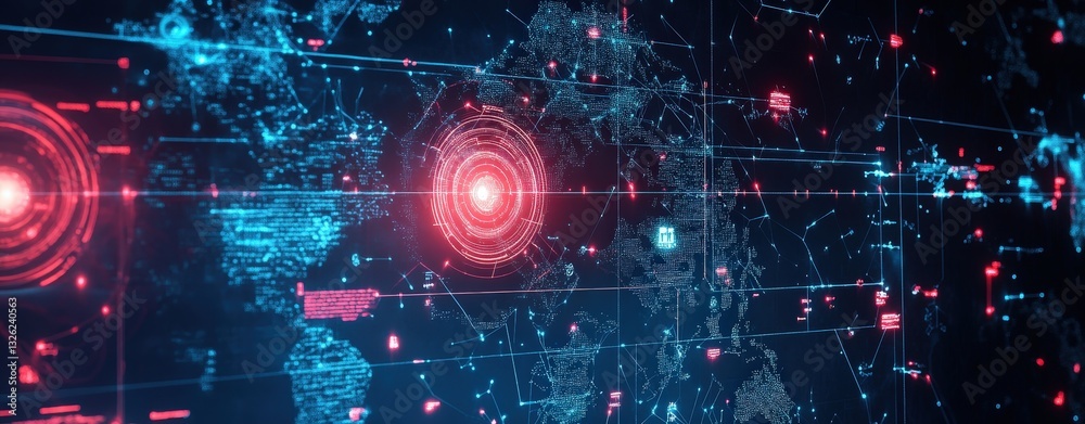 Fototapeta premium Computer screen illuminated with red light creating a dramatic and technological visual experience