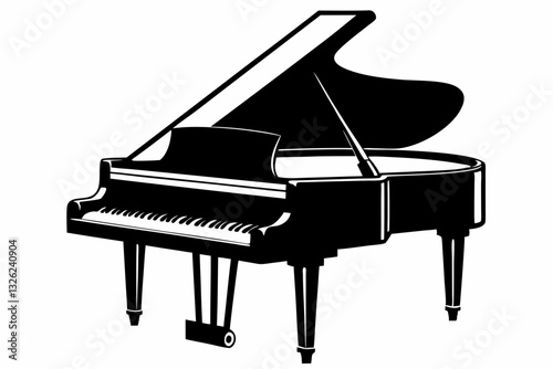 grand piano line art silhouette vector illustration