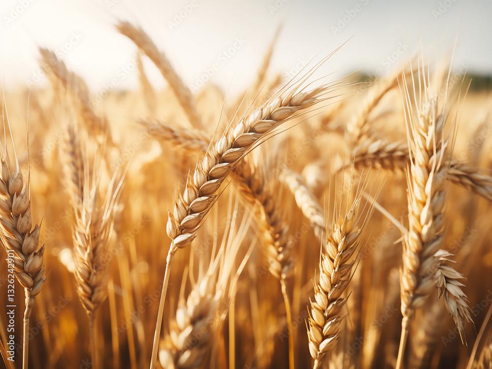 Obraz premium Wheat field rippling in the wind with golden hues showing a rich and promising harvest
