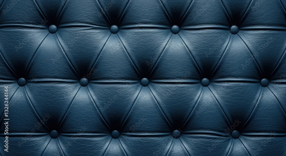 Fototapeta premium Dark blue leather upholstery with tufted detail.