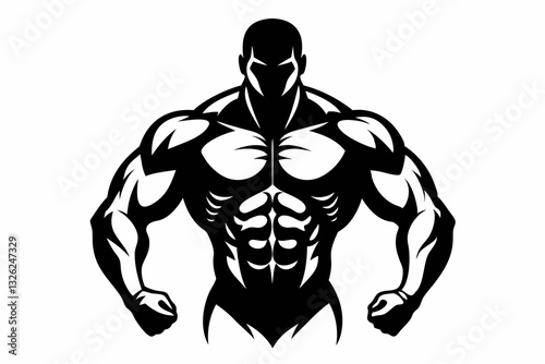 body builder man line art silhouette vector illustration