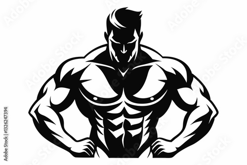 body builder man line art silhouette vector illustration