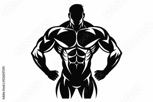 body builder man line art silhouette vector illustration