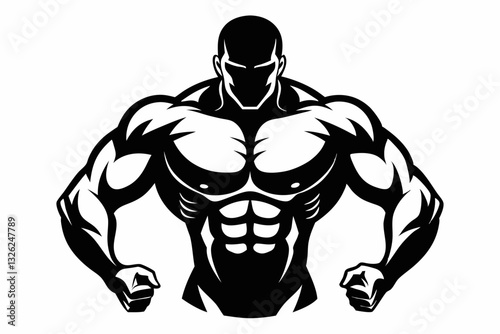 body builder man line art silhouette vector illustration