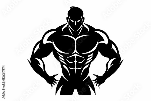 body builder man line art silhouette vector illustration
