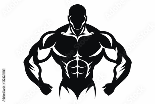 body builder man line art silhouette vector illustration