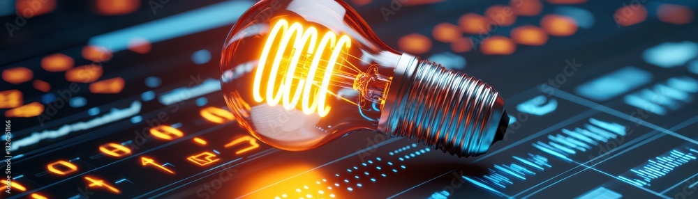 Fototapeta premium Modern Business Strategy Concept Featuring Sleek Metallic Light Bulb on Dark Digital Background