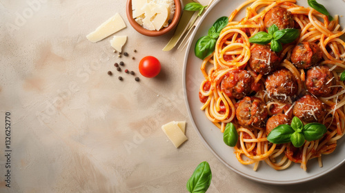 Wallpaper Mural pasta with meatballs on beige background Torontodigital.ca