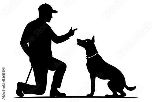 dog trainer instructing a dog line art silhouette vector illustration