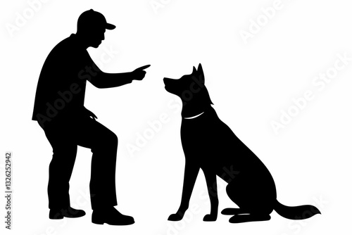 dog trainer instructing a dog line art silhouette vector illustration