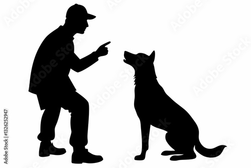 dog trainer instructing a dog line art silhouette vector illustration