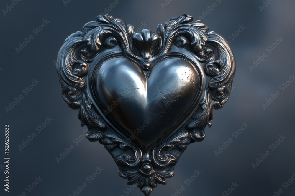 Black ornate heart sculpture showcasing detailed craftsmanship against a soft gray background Black ornate heart sculpture showcasing detailed craftsmanship against a soft gray background