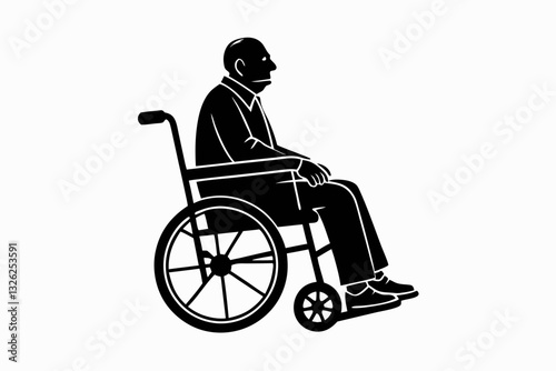 elderly man sitting in a wheelchair line art silhouette vector illustration