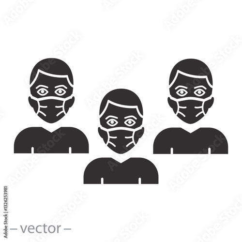 virus infection outbreak, crowd people in medical masks icon, quarantine, flat vector illustration