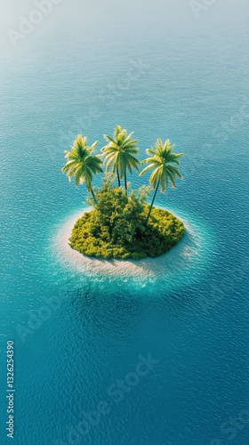 Secluded Tropical Island With Vibrant Greenery and Clear Blue Water Surrounde...