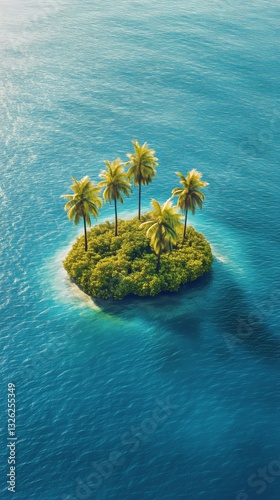 Secluded Tropical Island With Vibrant Greenery and Clear Blue Water Surrounde...