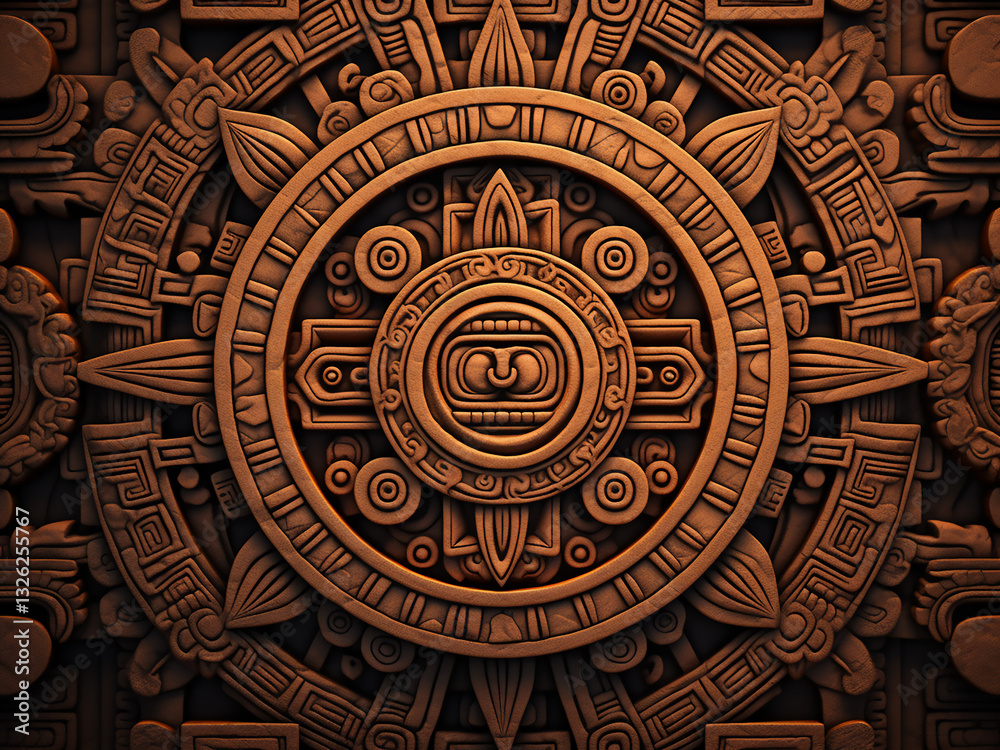 Obraz premium Aztec-inspired repeating patterns with terracotta shades creating a striking visual effect