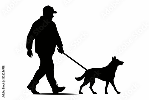 man walking with dog line art silhouette vector illustration
