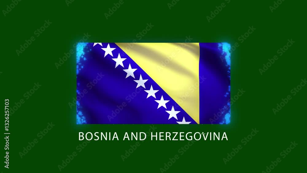 Bosnia and Herzegovina flag intro. Bosnia and Herzegovina flag background tech effect. green screen