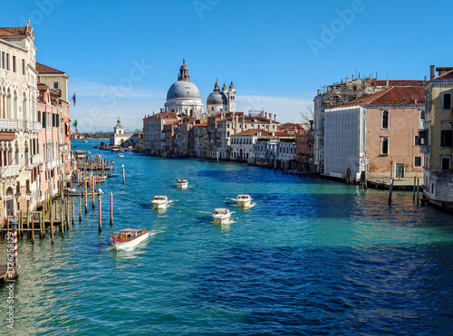 Iconic view on Canal Grande and Basilica di Santa Maria della Salute,  Sunny day