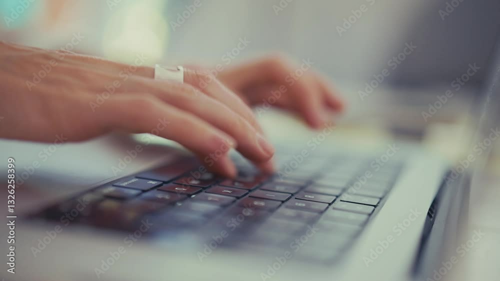 Hands Typing on a Laptop Keyboard in a Modern Workspace Hands Typing on a Laptop Keyboard in a Modern Workspace