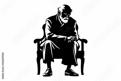 old man setting on a chair line art silhouette vector illustration